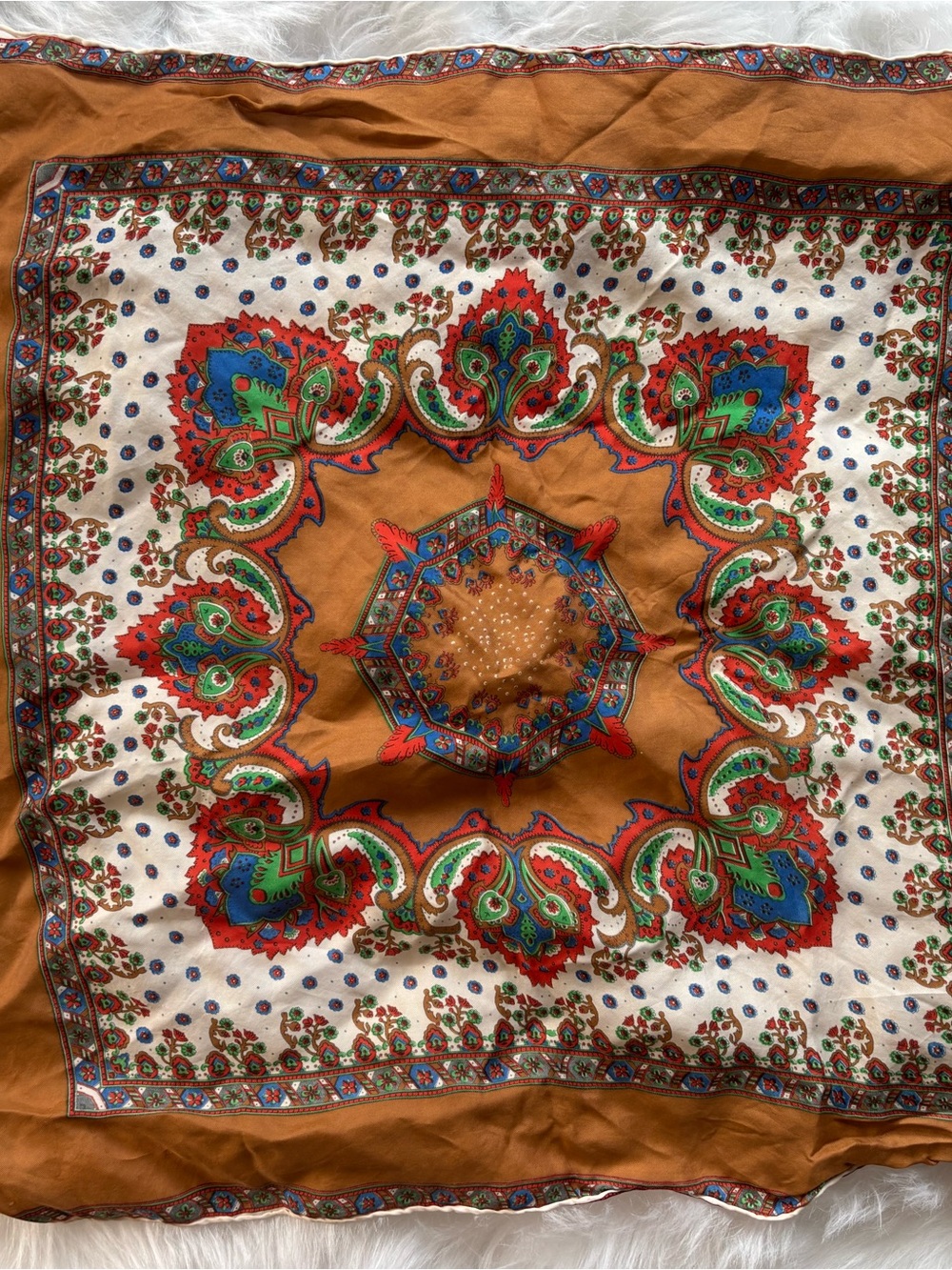 VTG SILK BURMEL Boho Paisley Print Silk Scarf - Rust, Red, Blue, Green